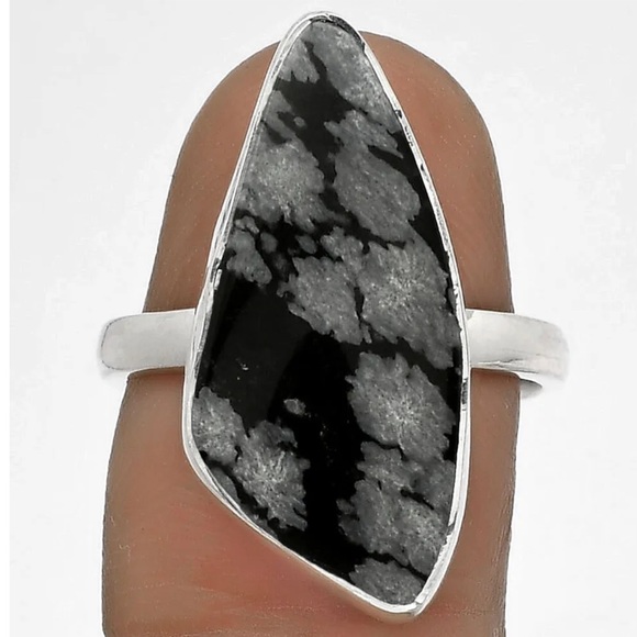Snowflake obsidian silver rings size 7, 7 1/2 and 8 - Picture 4 of 10